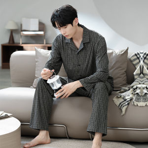 Bộ đồ ngủ MiiOW nam làm bằng cotton nguyên chất dài tay rộng rãi cỡ lớn