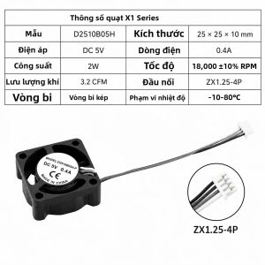 Quạt Làm Mát Hotend Bambu Lab X1/P1 A1 2510 Kèm Cáp Làm Mát Nhanh Cho Máy In 3D P1S P1P A1 A1 Mini Của LIXIU