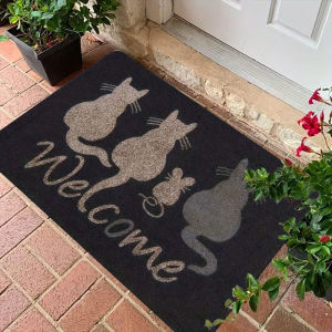 VIKAMA Cat Theme Welcome Door Mat Bathroom Non-Slip Mat Living Room Sofa Floor Mat Bedroom Blanket Home Decoration