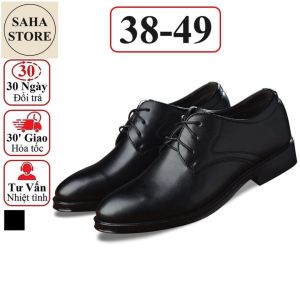 Giày da nam bigsize 49 48 47 46 45 SAHA140 giầy tây công sở cao cấp đen buộc dây derby mũi tròn big size to cỡ lớn