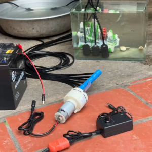 Máy sục khí sủi oxy bể cá 12v combo dùng điện 220v và kẹp bình ắc quy máy bơm oxi bể cá 12v