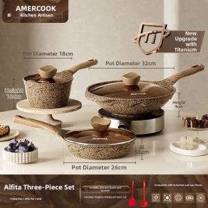 AMERCOOK | Granite Titanium Non-Stick Cookware Set 3pc