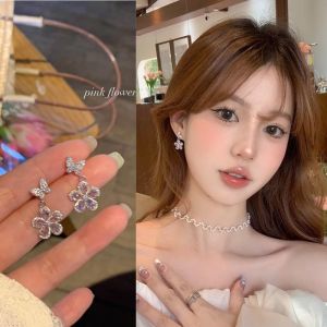 Ultra-Shiny Zircon Butterfly Flower Earrings Womens Niche Design Sensation High-End Luxury Fresh Sweet Ear Jewelry