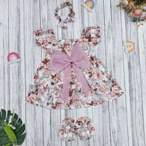 Dress bunga bayi perempuan 3in1 set bandan dan swpatu 3-12bulan