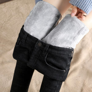 Fleece Padded Jeans Female 2024 New Arrival Autumn and Winter Thickened Heattech Stretchy High Waist Slimming Ninth Long Skinny Pants