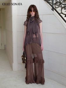 Cello Sonata | Sheer Asymmetric Sash Sleeveless T-shirt