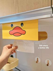 Iron Art Kitchen Cabinet Hanging Tissue Box No Punching Inverted Face Towel Storage Rack Plastic Material Home Organization