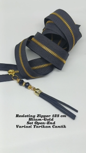 Resleting Zipper Ritsleting Abaya Gamis 125 cm Hitam Gold Emas Set Open End Type Gigi Besi Nomor 3 Variasi Tarikan Cantik Harga Per Biji