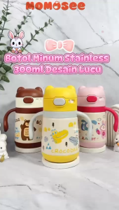 Momosee Botol Minum Anak Stainless Steel Sedotan 300ml Botol Training Cup Tali BB39