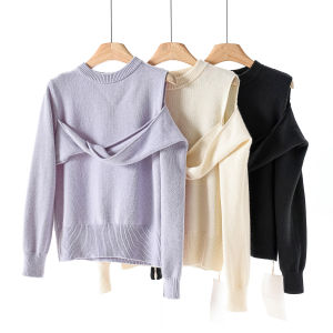 เสื้อถักไหมพรม 100 คอทรงกลม แขนยาว ความยาวปกติ สีพื้น สไตล์เกาหลี แฟชั่นเกาหลี เสื้อสวม หวาน สไตล์ สลิมฟิต