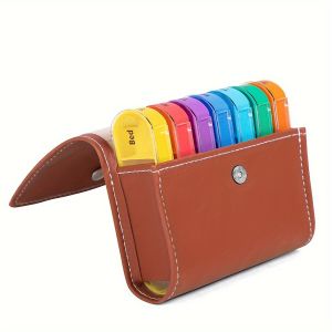 1 Piece Seven-Day 28-Compartment Portable Independent Pill Box Travel Pill Organizer Leather Bag Pp Plastic Moisture-Proof Box