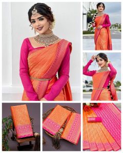 (READYSTOCK) NEW LAUNCHING SOUTH STYLE  DESIGNER SOFT LICHI SILK SAREE/ (ETA:- 5 DAYS)