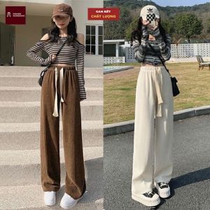 Quần ống  rộng lưng thun chất nhung tăm  mềm mại có dây rút - Quần tây ống rộng  Thời Trang Kenchi