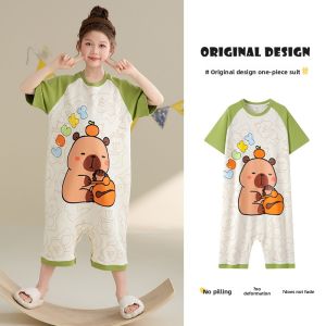 Miiow | Pure Cotton Breathable Jumpsuit Home Clothes For Girls Children Students Medium To Large Sizes With Hidden Buttons Catman Brand