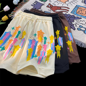 Doodle Star Foamed Print Basketball Shorts Mens Summer American Retro Loose Casual Sports Mid-Length Pants for Teens