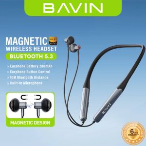 BAVIN BH56 HiFi Bluetooth Neckband Sport Headphones w/ Built-In Microphone Compatible for iPhone & Android Phones