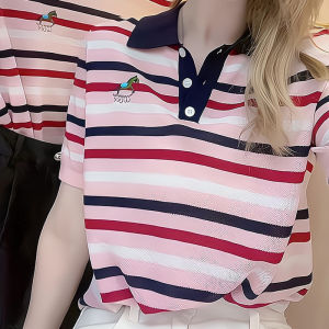 Stylish French Blended Wearable Loose Stripe Short Sleeve Knitted Top