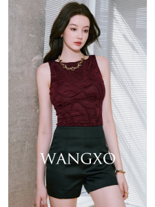 WANGXO | Áo Không T Tay Dài Một Vai Kích Cỡ Lớn Chất Liệu Acetate Satin Jacquard Matte Knit