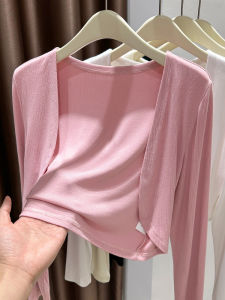 Short Modal Open Cardigan Womens Summer New Style with Strap Skirt Outer Sun Protection Pink Small Shawl Air Conditioner Cover up