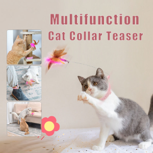 Pet Cat Collar Teaser Toy Multifunction Feather Teaser Bells Interactive Toys Teaser Leher Kolar Kucing  逗猫棒