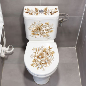 1/2pcs Golden flower toilet sticker bathroom waterproof self-adhesive water tank decorative sticker