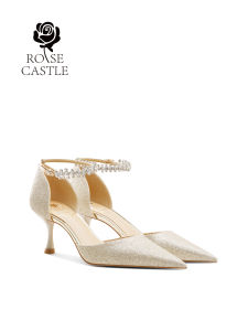 Gold Heels Princess Style Crystal Sandals Thin Heel Fashionable Single Shoes Wedding Shoes Ladies Low Cut Glue Stick Shoes