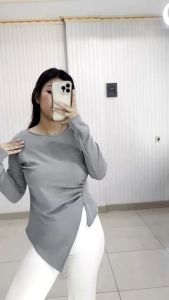 BasicEveryday Yoora Top Lengan Panjang Atasan Blouse Wanita Rib Knit Premium