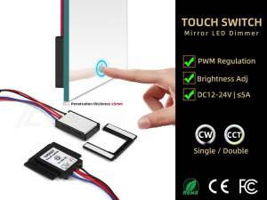 Công Tắc Điều Chỉnh Độ Sáng Đèn LED Cảm Ứng Điện Dung DC 12V 24V 5A Cho Đèn Gương Phòng Tắm Điều Chỉnh Nhiệt Độ Màu Trang Trí Nội Thất Điều Khiển Cảm Ứng