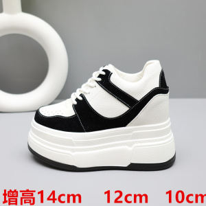 รองเท้าผ้าใบสีขาวผู้หญิง ทรงหัวมน ส้นสูง หนังแท้ ทรงพื้นสูง รองเท้าลำลองสำหรับผู้หญิง ทรงหัวมน ทรงหัวมน