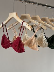 French Style Pure Desire Lace Princess Bralette Retro Womens Underwear Ultra-Thin Wireless Bra Summer Low Waist Nylon Fabric