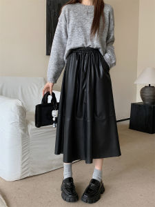 Elegant Mid Length Long Length A- line Skirt Womens Plus Size Plus Size Ladies Autumn and Winter New Arrival Cool Chic High Waist PU Leather Skirt Long Dress