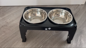 High Table Dog Bowl Holder Adjustable 3 Heights Comes with Two 6-inch Stainless Steel Bowls