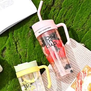 1200ml Transparent Drinking Bottle With Straw Thermos Cup Large Capacity Water Bottle