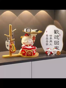 Lucky Cat Ornament for Entryway - Wealth Attracting Home Decoration Housewarming & New Year Gift for New Home Moving Celebration