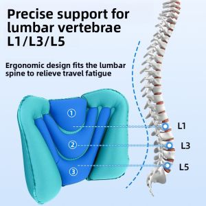 Portable Inflatable Pressure Relief Lumbar Pillow Travel High Speed Rail Sleep Aid Waist Support Cushion Carrying Bag Included