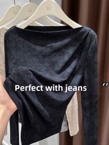 Ink-dyed One-shoulder Long Sleeve T-shirt Layering