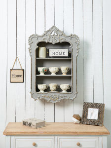 European Style Wall Mounted Carved Storage Rack Decorative Wall Hanging Shelf Artistic Wooden Structure Organizer for Office