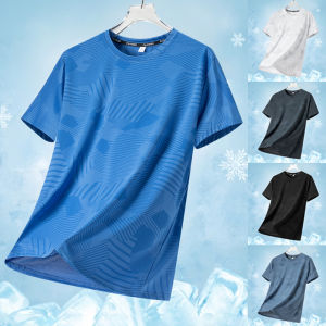 Summer Short-Sleeved T-Shirt Thin Ice Silk Sports Leisure Printed Top Half-Sleeved Comfortable Breathable Mens Printed Tee
