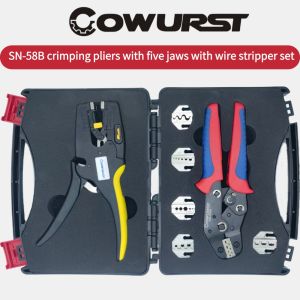 SN-58B Ratchet Type Anti-Slip Handle Crimping Pliers Includes a Set of Five Jaws for Automotive Terminal Crimping Pliers