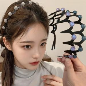Fashion Pearl Wave Headbands for Women Girls Elastic Solid Color Toothed Non-Slip Headband Hair Hoop Hair Accessories