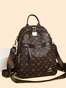 Kangaroo Womens Soft Leather Backpack Large Capacity Simple Fashion British Style Dual Shoulder Bag Height Waterproof Polyester Lining