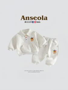 Anseola Baby Girl Boy Fleece Lined 2 Piece Set Cartoon Hoodie Pants Spring Autumn Cotton Polyester Kids Fashion Outfit