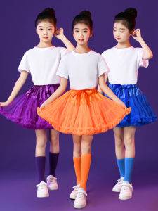 สีสัน ผ้าทูลล์ กระโปรง ชุดการแสดงการเต้น สีขาว เสื้อยืดอ้วน กระโปรง วันเด็ก วันชาติ นักเรียน เด็กผู้หญิง เสื้อผ้าการแสดงกลุ่ม