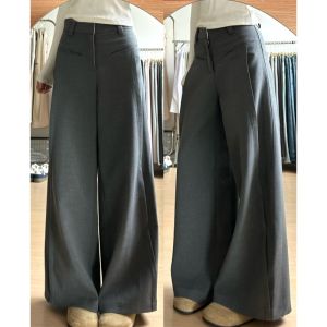 Quần Ống Rộng Cạp Cao Thường Ngày Màu Xám Dài 175cm Cho Nữ Quần Ống Rộng Ống Đứng Quần Dài Quần Ống Rộng Quần Ống Rộng