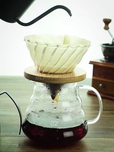 Bộ Bình Phễu Lọc Cà Phê V60 Vân Mây Giá Đỡ Gỗ Thủy Tinh Borosilicate Chịu Nhiệt Cao Cấp 360ML - 600ML