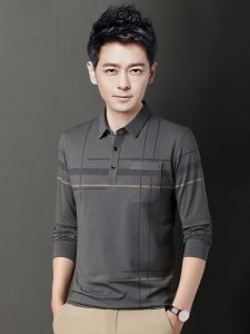 ROMON | Lormen Mens Long Sleeve Polo Shirt Casual With Collar Mid-aged And Youth Business Style Spring Autumn New Fashion Top