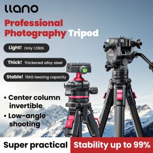 Llano Professional Photography Camera Tripod Travel Phone Tripod Stand with Fluid Head (Max Load:15KG) Height from 53cm to 165cm with Carry Bag Compatible For Canon Nikon Camera