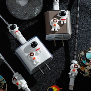 Cute 3D Cartoon Astronaut Charger Case for Apple iPhone 18/20W Power Adapter Spiral Data Cable Protector for iPhone 14 13 Pro