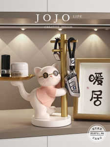 Mr. Grocerys Lucky Cat Key Storage Home Decor Modern Minimalist Style Resin Sculpture for Entrance Hall Living Room Decoration