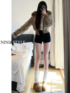 Quần Short Denim Cạp Cao Màu Đen Cho Nữ Mùa Hè 2025 Quần Bó Chữ a Co Giãn Ôm Sát Quần Bó Phong Cách Mỹ Quần Bó Gợi Cảm